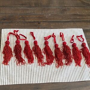 POTTERYBARN!  Nine Red Tassel ornaments!  Excellent condition!  Holiday!